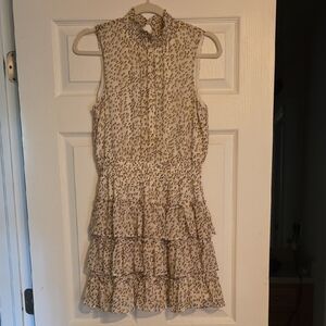 Express Cream and Tan Ruffle Mini Dress
